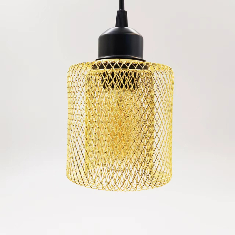 Candelabru de bar pentru acasă, cu plasă de fier transfrontalieră, iluminat gol cu dublu strat, model geometric, abajur