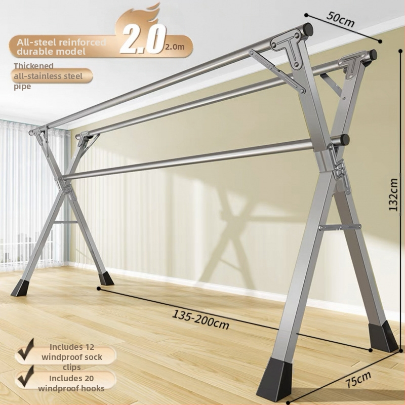 Απλή Ράφι Στεγνωτηρίου Δαπέδου Απλή Εσωτερική Χρήση Σπιτιού Μπαλκόνι Υπνοδωμάτιο Ανοξείδωτο Ατσάλι Εξωτερική Χρήση Δροσερό Τηλεσκοπική Ράβδος Στεγνωτήριο Πάπλωμα Ρούχα Ράβδος Στεγνωτηρίου