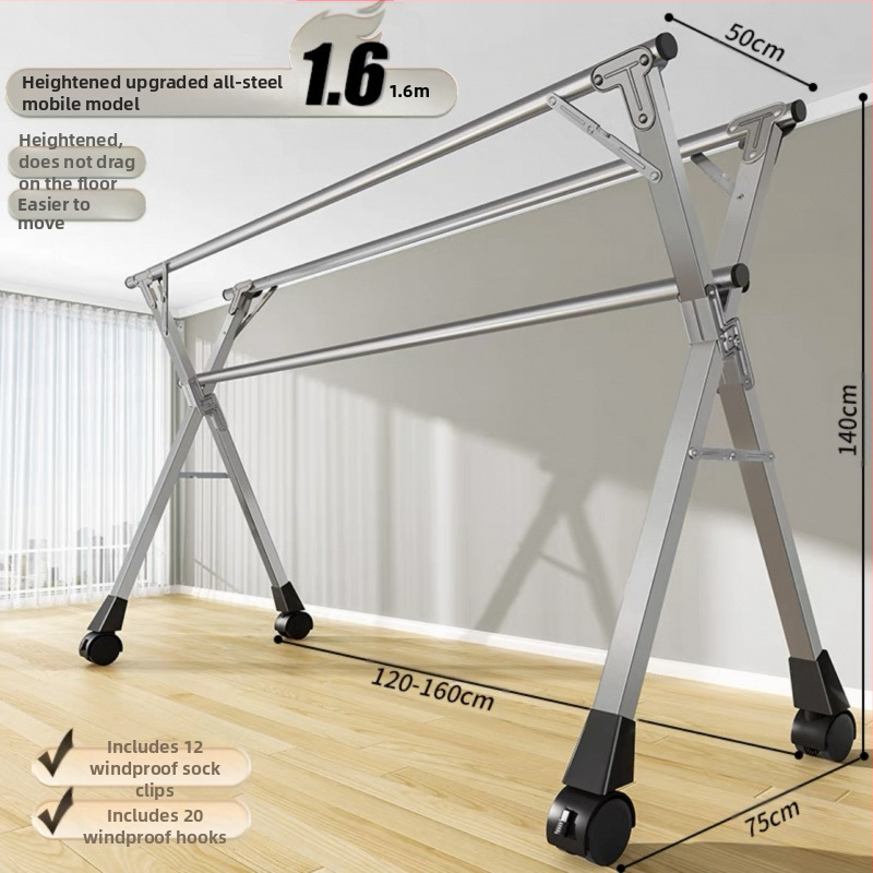 Απλή Ράφι Στεγνωτηρίου Δαπέδου Απλή Εσωτερική Χρήση Σπιτιού Μπαλκόνι Υπνοδωμάτιο Ανοξείδωτο Ατσάλι Εξωτερική Χρήση Δροσερό Τηλεσκοπική Ράβδος Στεγνωτήριο Πάπλωμα Ρούχα Ράβδος Στεγνωτηρίου