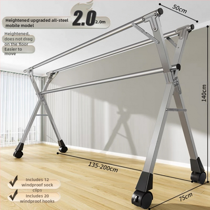 Απλή Ράφι Στεγνωτηρίου Δαπέδου Απλή Εσωτερική Χρήση Σπιτιού Μπαλκόνι Υπνοδωμάτιο Ανοξείδωτο Ατσάλι Εξωτερική Χρήση Δροσερό Τηλεσκοπική Ράβδος Στεγνωτήριο Πάπλωμα Ρούχα Ράβδος Στεγνωτηρίου