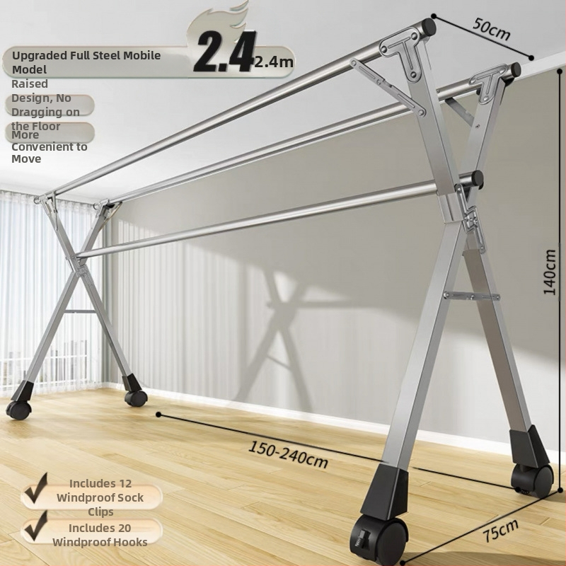 Απλή Ράφι Στεγνωτηρίου Δαπέδου Απλή Εσωτερική Χρήση Σπιτιού Μπαλκόνι Υπνοδωμάτιο Ανοξείδωτο Ατσάλι Εξωτερική Χρήση Δροσερό Τηλεσκοπική Ράβδος Στεγνωτήριο Πάπλωμα Ρούχα Ράβδος Στεγνωτηρίου