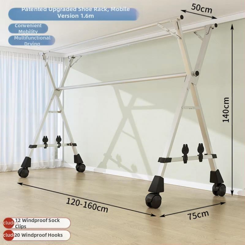Απλή Ράφι Στεγνωτηρίου Δαπέδου Απλή Εσωτερική Χρήση Σπιτιού Μπαλκόνι Υπνοδωμάτιο Ανοξείδωτο Ατσάλι Εξωτερική Χρήση Δροσερό Τηλεσκοπική Ράβδος Στεγνωτήριο Πάπλωμα Ρούχα Ράβδος Στεγνωτηρίου