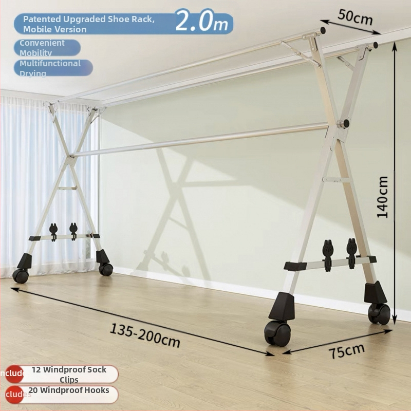 Απλή Ράφι Στεγνωτηρίου Δαπέδου Απλή Εσωτερική Χρήση Σπιτιού Μπαλκόνι Υπνοδωμάτιο Ανοξείδωτο Ατσάλι Εξωτερική Χρήση Δροσερό Τηλεσκοπική Ράβδος Στεγνωτήριο Πάπλωμα Ρούχα Ράβδος Στεγνωτηρίου