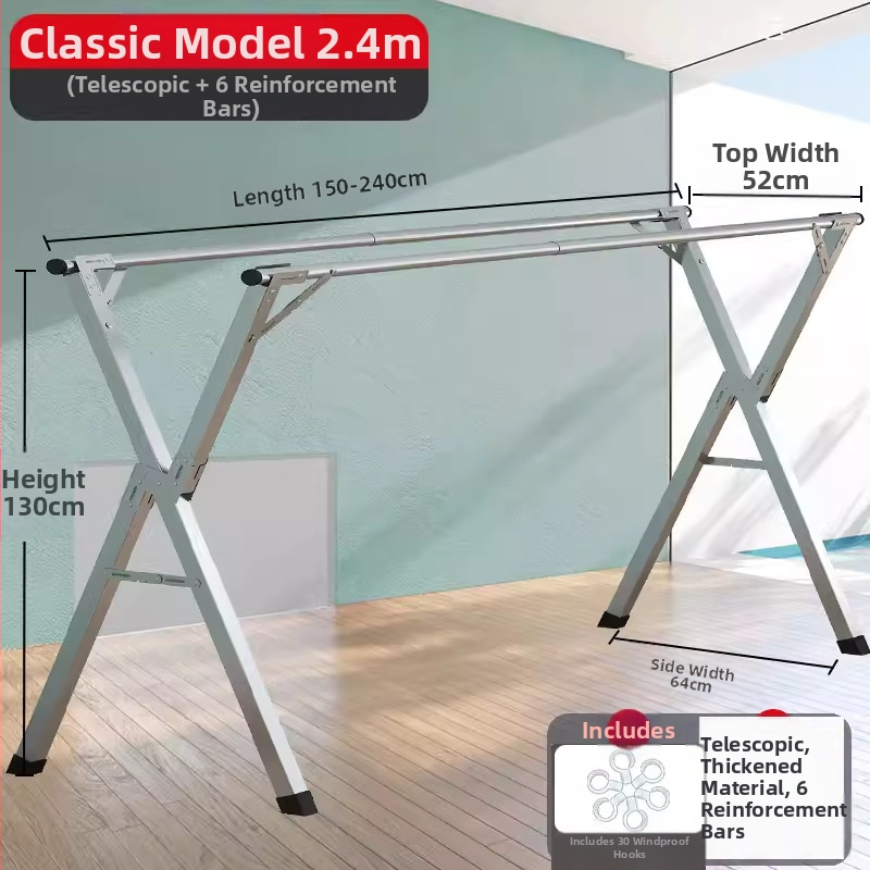 Απλή Ράφι Στεγνωτηρίου Δαπέδου Απλή Εσωτερική Χρήση Σπιτιού Μπαλκόνι Υπνοδωμάτιο Ανοξείδωτο Ατσάλι Εξωτερική Χρήση Δροσερό Τηλεσκοπική Ράβδος Στεγνωτήριο Πάπλωμα Ρούχα Ράβδος Στεγνωτηρίου