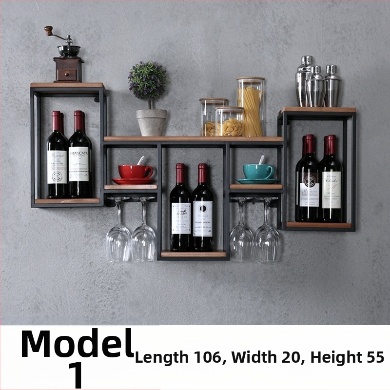 Euroopa stiilis sepistatud rauast täispuidust veiniriiuli hoiuriiul seinale riputatav punase veini riiul loominguline restoranikaunistus seinale kinnitatav veinikapp veiniklaaside riiul