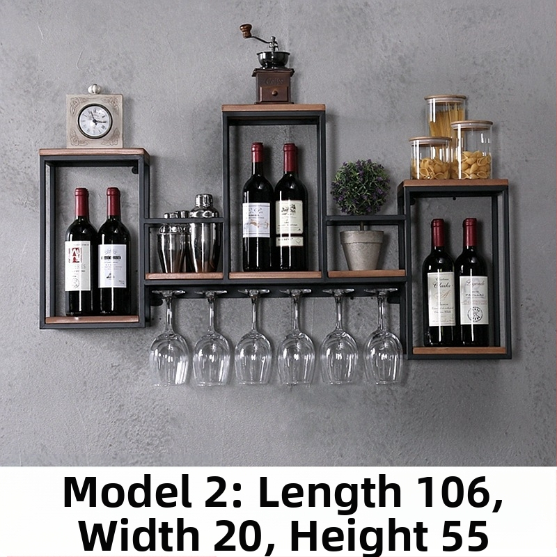 Euroopa stiilis sepistatud rauast täispuidust veiniriiuli hoiuriiul seinale riputatav punase veini riiul loominguline restoranikaunistus seinale kinnitatav veinikapp veiniklaaside riiul