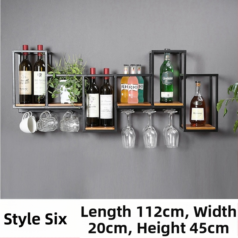 Euroopa stiilis sepistatud rauast täispuidust veiniriiuli hoiuriiul seinale riputatav punase veini riiul loominguline restoranikaunistus seinale kinnitatav veinikapp veiniklaaside riiul