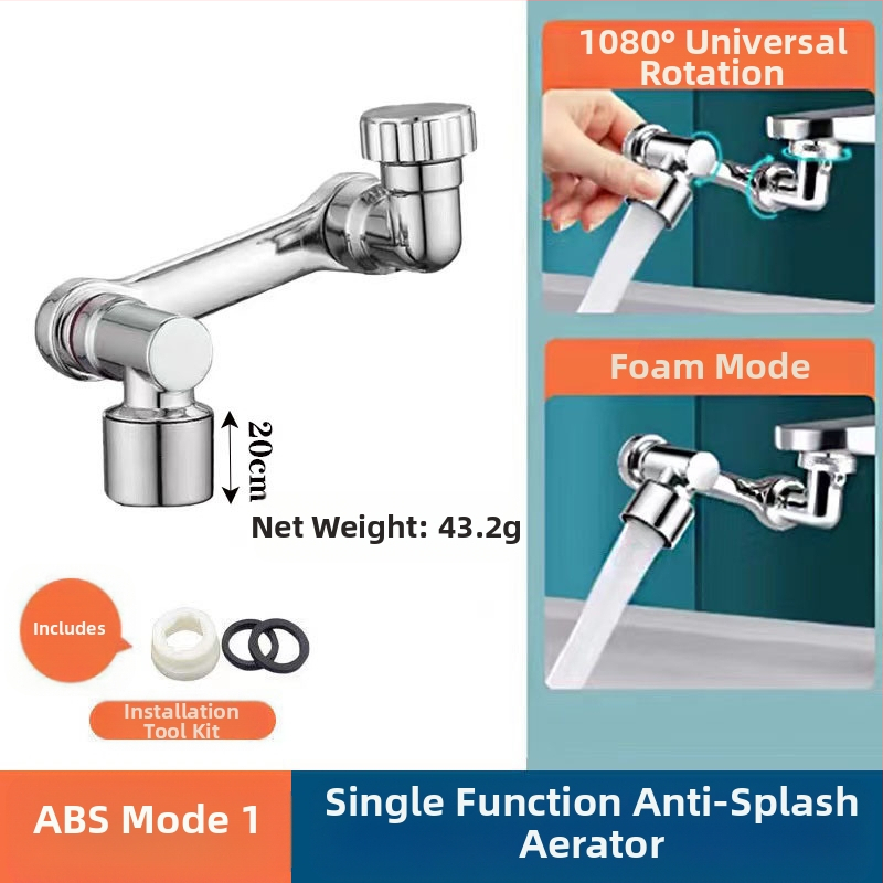 Mechanikus kar univerzális csaptelep fröccsenésálló fúvóka buborékoltató meghosszabbított toldó 1080°-ban forgatható mechanikus kar