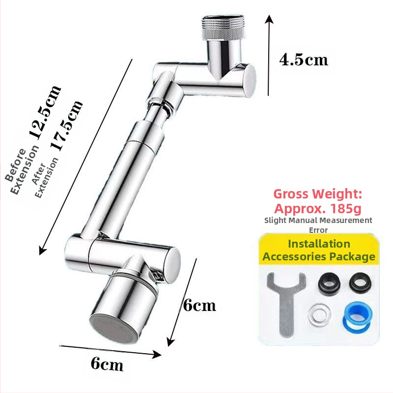 Mechanikus kar univerzális csaptelep fröccsenésálló fúvóka buborékoltató meghosszabbított toldó 1080°-ban forgatható mechanikus kar