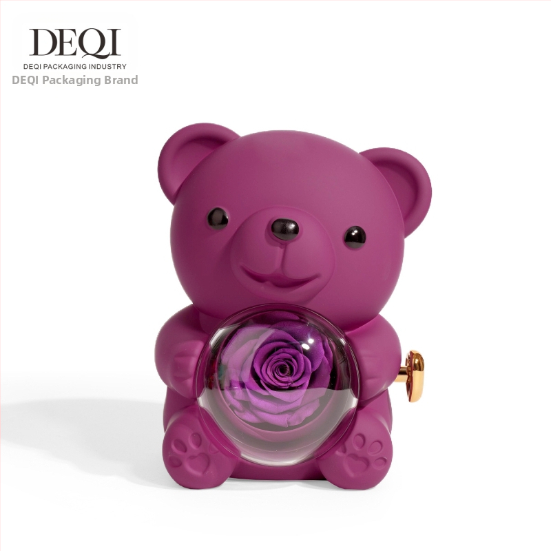 Deqi New Tanabata Valentīndienas apskaujoša lāča rotējoša mūžīgā zieda dāvanu kastīte, gredzens, kaklarota, rotaslietu kastīte, rotaslietu iepakojums