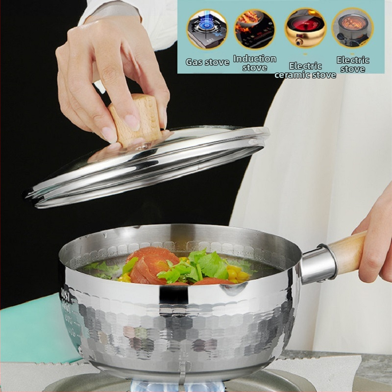 Японски стил неръждаема стомана тиган за сняг домакински малък съд за мляко хранителна добавка незалепващ съд за супа с юфка съд за инстантни юфка индукционна готварска печка малка тенджера