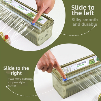 Šviežumo išsaugojimo plėvelės pjaustytuvo dėžutė, virtuvės buitinė didelė ritinėlė, ekonominė pakuotė, PE maistinė, aukštos temperatūros atspari danga, komercinė ritinėlių pakuotė