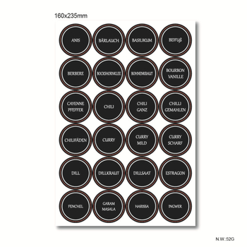144 lipdukai, vandeniui atsparūs vokiški prieskonių lipdukai, „Amazon“ prieskonių etiketė, 3,5 cm apvali virtuvės etiketė