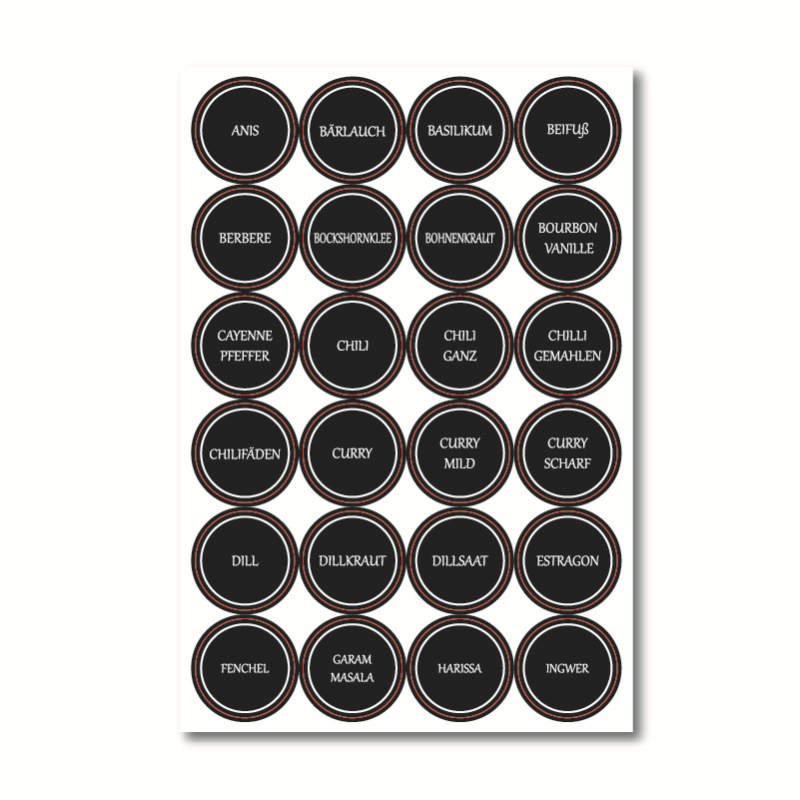 144 lipdukai, vandeniui atsparūs vokiški prieskonių lipdukai, „Amazon“ prieskonių etiketė, 3,5 cm apvali virtuvės etiketė