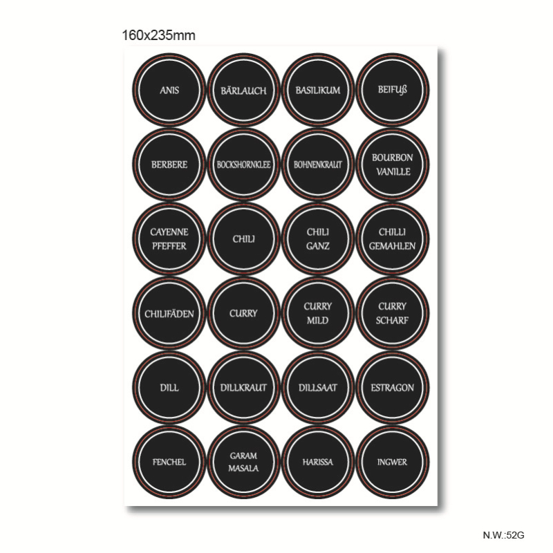 144 lipdukai, vandeniui atsparūs vokiški prieskonių lipdukai, „Amazon“ prieskonių etiketė, 3,5 cm apvali virtuvės etiketė