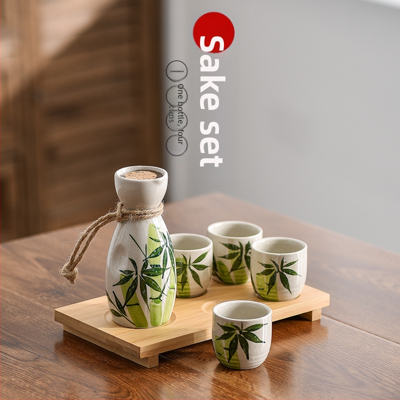 Комплект за вино Izakaya с диспенсър за алкохол, антична керамична кана за вино в японски стил, чаша за вино и вятър, ръчно рисуван комплект за вино