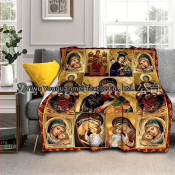 Šilta vilnonė antklodė „Amazon“ Helovino kalėdinė Marijos Jėzaus flanelinė antklodė, skaitmeninė spauda, didmeninė prekyba
