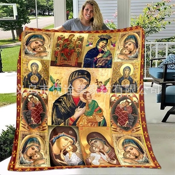 Šilta vilnonė antklodė „Amazon“ Helovino kalėdinė Marijos Jėzaus flanelinė antklodė, skaitmeninė spauda, didmeninė prekyba