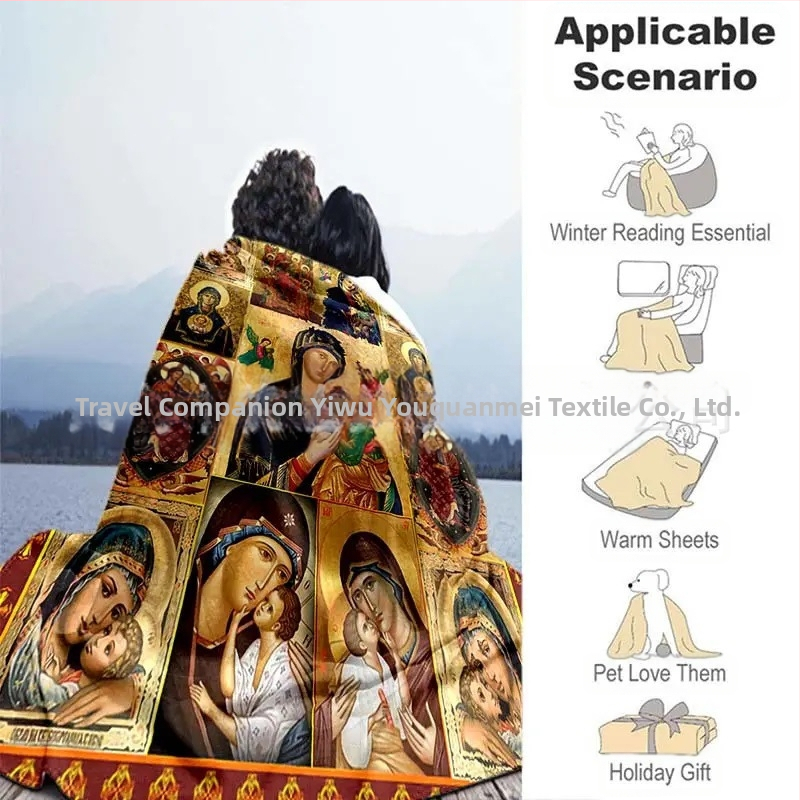 Топло поларено одеяло Amazon Хелоуин Коледа Мария Исус Фланелно одеяло Дигитален печат на едро