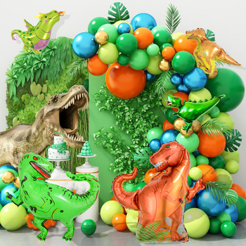142-osaline ristkülikukujuline dinosauruse õhupalliülikond, džungliteemaline, metsaroheline ülikond, beebiduši sünnipäevapidu
