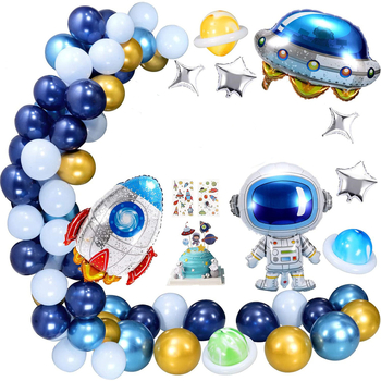 Piiriülene Amazoni kosmoseteemaline astronaut, rakett, kosmoselaev, õhupalliülikond, sünnipäevapeo tarvikud, lõpuaktus