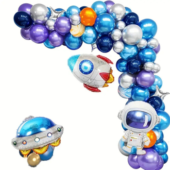 Piiriülene Amazoni kosmoseteemaline astronaut, rakett, kosmoselaev, õhupalliülikond, sünnipäevapeo tarvikud, lõpuaktus