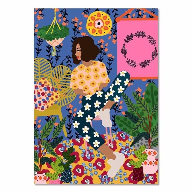 Põhjamaade värviline abstraktne mood Maroko tüdruk kodu magamistoa diivani seina hotelli kaunistus kontori rippuv maal