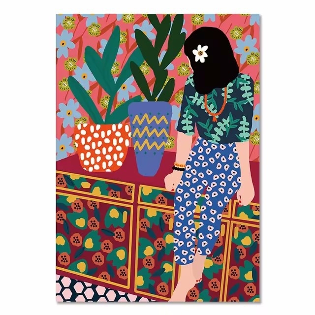 Põhjamaade värviline abstraktne mood Maroko tüdruk kodu magamistoa diivani seina hotelli kaunistus kontori rippuv maal