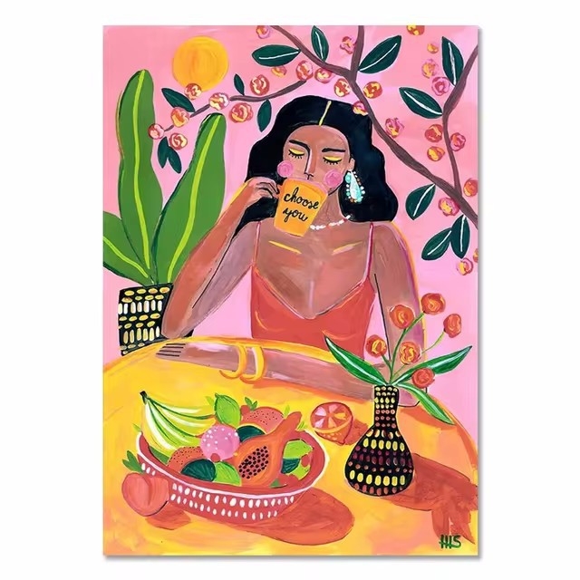 Põhjamaade värviline abstraktne mood Maroko tüdruk kodu magamistoa diivani seina hotelli kaunistus kontori rippuv maal