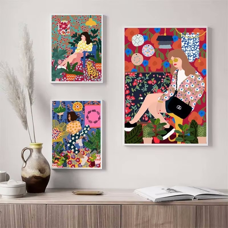 Põhjamaade värviline abstraktne mood Maroko tüdruk kodu magamistoa diivani seina hotelli kaunistus kontori rippuv maal