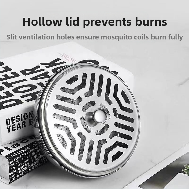 Тамянна чиния против комари от неръждаема стомана с капак, противопожарна, огнеупорна, репелент против комари, креативни горелки за тамян с пепел, удебелена кутия за тамян против комари с капак, домакинска