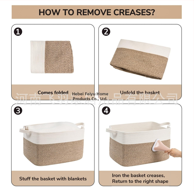 Производители на източници оставят дръжка голям размер кошница за съхранение на памучно въже одеяло за съхранение в цвят, съответстващ на сгъваема кошница за съхранение на памучно въже