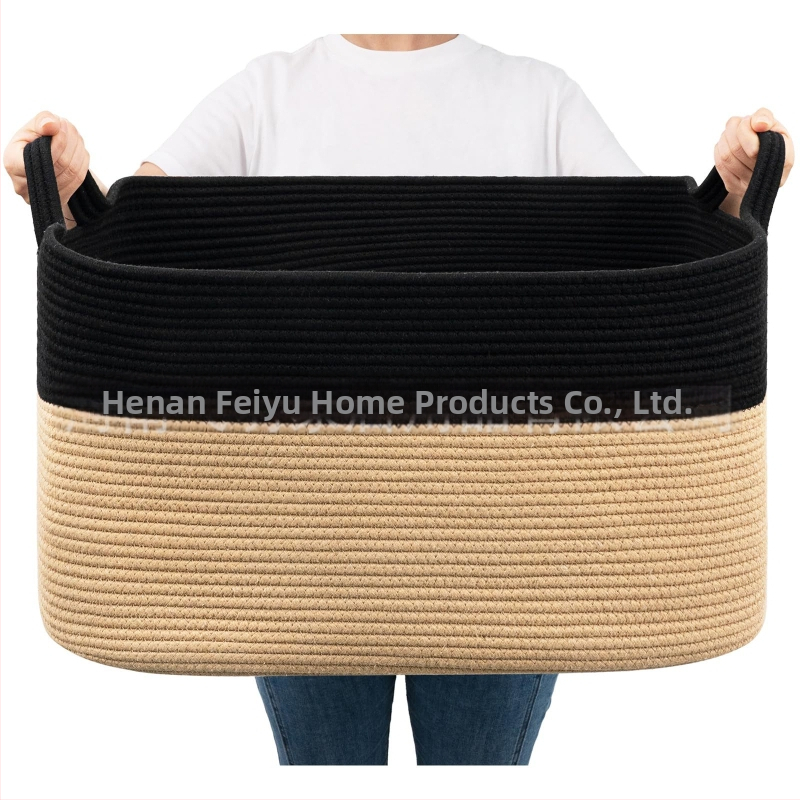 Šaltinių gamintojai palieka rankeną didelio dydžio medvilninės virvės laikymo krepšelio antklodės laikymo spalva atitinkanti sulankstoma medvilninės virvės laikymo krepšelis