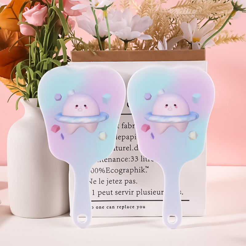 Fogtükör, Rajzfilm Szépségtükör, Hordozható Fogantyús Tükör, Aranyos Kézi Tükör, Nyomtatható Logó, Műanyag Asztali Kis Tükör