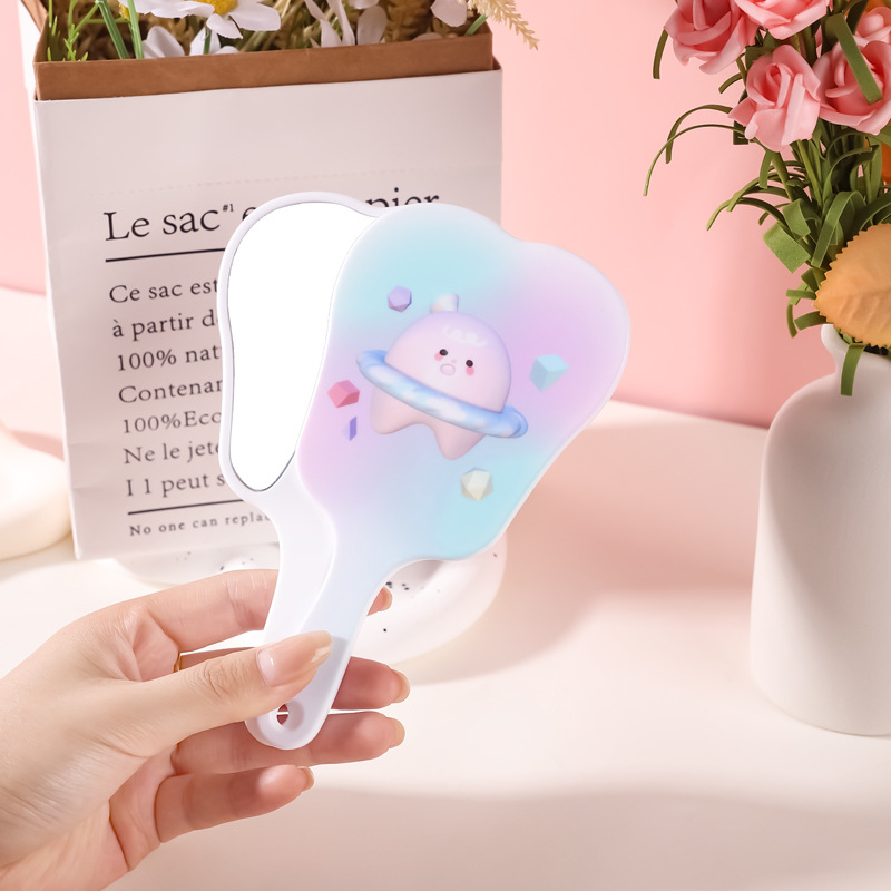 Fogtükör, Rajzfilm Szépségtükör, Hordozható Fogantyús Tükör, Aranyos Kézi Tükör, Nyomtatható Logó, Műanyag Asztali Kis Tükör