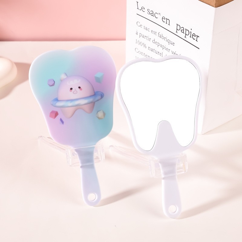 Fogtükör, Rajzfilm Szépségtükör, Hordozható Fogantyús Tükör, Aranyos Kézi Tükör, Nyomtatható Logó, Műanyag Asztali Kis Tükör