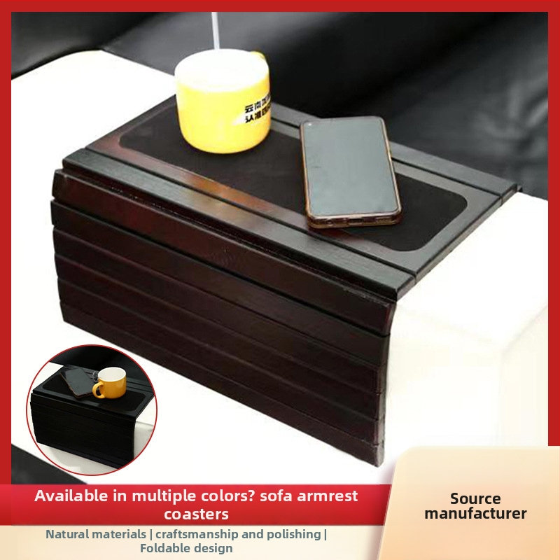 Bambusest elutoa diivani käetoega laud, kokkupandav diivanialus, puidust punase veini tass, tass-matt, suupistealus