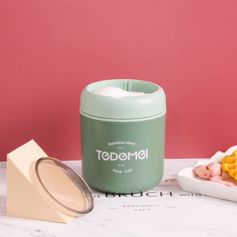 Piiriülene 304 roostevabast terasest hommikusöögitops majapidamises kasutatava mikrolaineahju suletud termostopsiga lauanõude lusikas kaanega tass hulgimüük