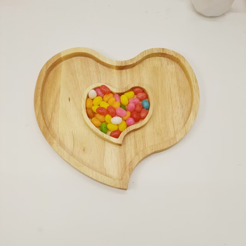 Ξύλινος Δίσκος Δημιουργίας σε Σχήμα Καρδιάς για Αποξηραμένα Φρούτα, Απλό Πιάτο Δείπνου, Δίσκο για Κέικ Απογευματινού Τσαγιού και Σνακ με Διαιρούμενα Διαμερίσματα