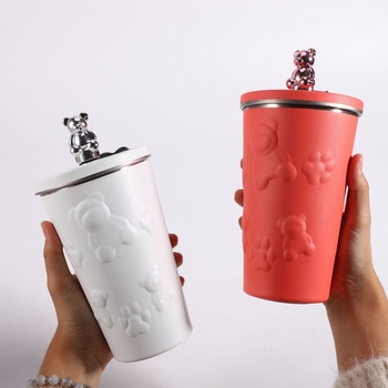 Νέο ηλεκτρολυτικό φλιτζάνι καφέ με σφραγισμένο καλαμάκι από ανοξείδωτο ατσάλι 304, φλιτζάνι κενού μεγάλης χωρητικότητας, φορητό αυτοκίνητο για ζευγάρια