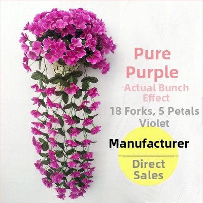 Esküvői lila fali dekoráció, utánzott virág rattan lakberendezés, hamis virágdekoráció, utánzott növény, hortenzia fali dekoráció, virág