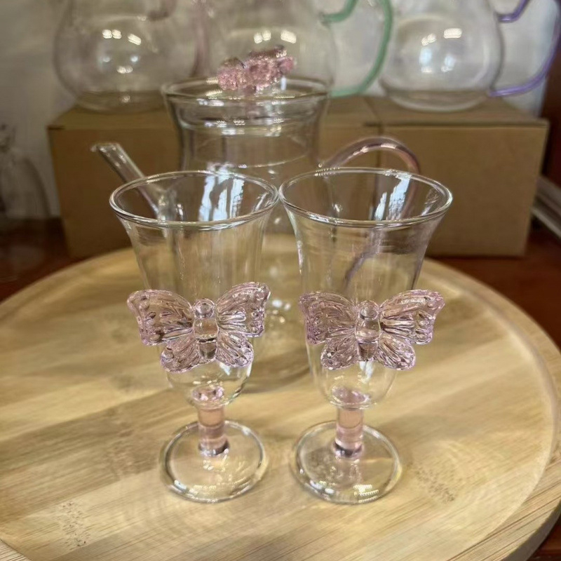 Naujas, aukštos kokybės borosilikatinio stiklo drugelio formos šiaudelio puodelis, kūrybingas, karščiui atsparus stiklas su dangteliu, su šiaudelio formos sultimis, pieno arbata, Bobo puodelis