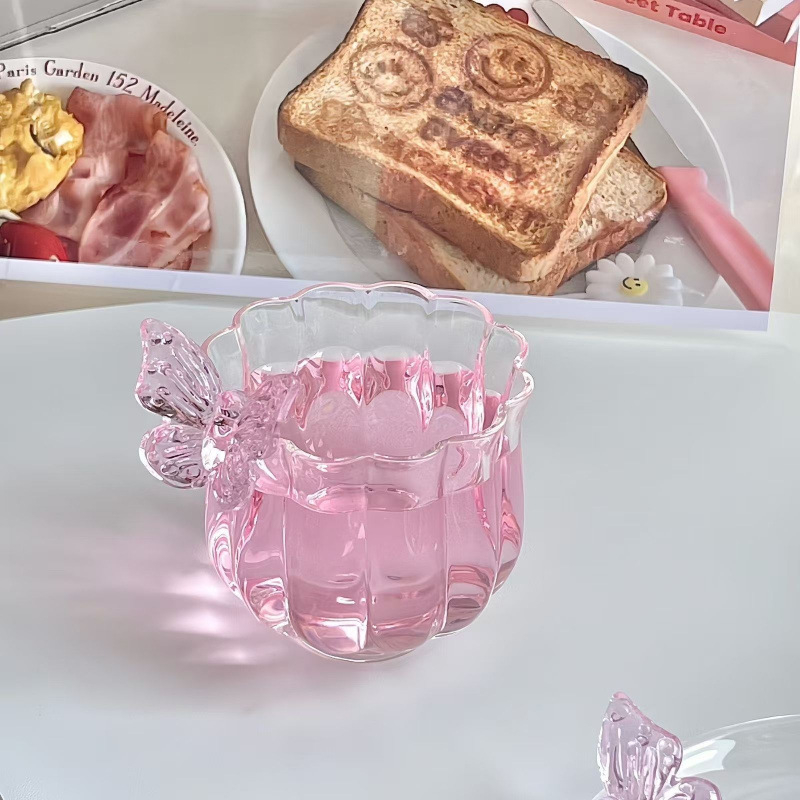 Naujas, aukštos kokybės borosilikatinio stiklo drugelio formos šiaudelio puodelis, kūrybingas, karščiui atsparus stiklas su dangteliu, su šiaudelio formos sultimis, pieno arbata, Bobo puodelis