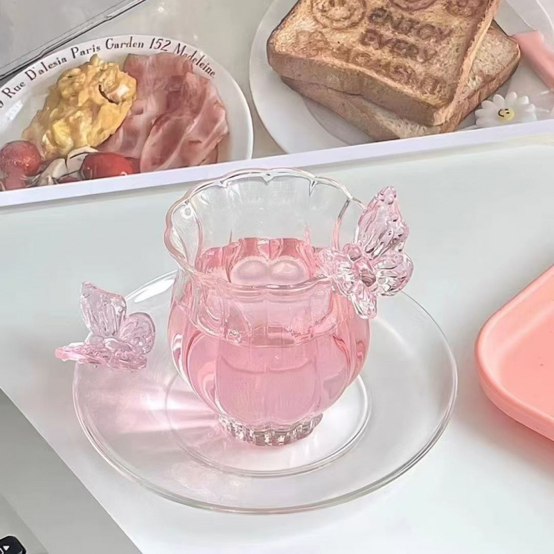 Naujas, aukštos kokybės borosilikatinio stiklo drugelio formos šiaudelio puodelis, kūrybingas, karščiui atsparus stiklas su dangteliu, su šiaudelio formos sultimis, pieno arbata, Bobo puodelis