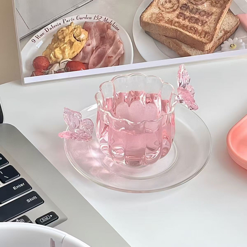 Naujas, aukštos kokybės borosilikatinio stiklo drugelio formos šiaudelio puodelis, kūrybingas, karščiui atsparus stiklas su dangteliu, su šiaudelio formos sultimis, pieno arbata, Bobo puodelis