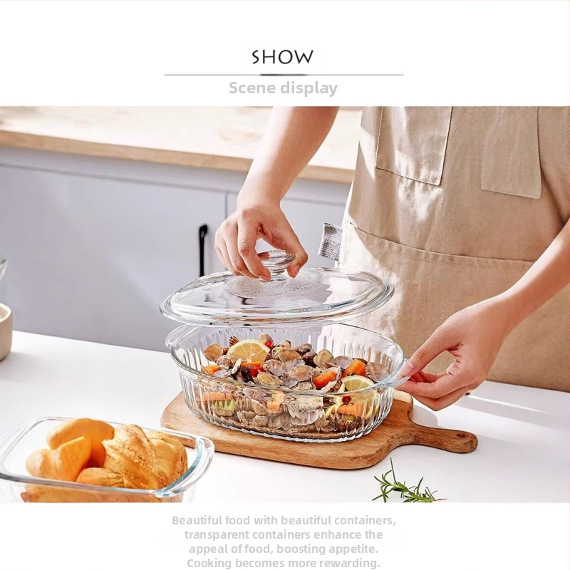 Боросиликатна термоустойчива стъклена кристална готварска печка, домакинска микровълнова фурна, бинаурална посуда за печене, правоъгълна чиния за прибори, чиния за риба