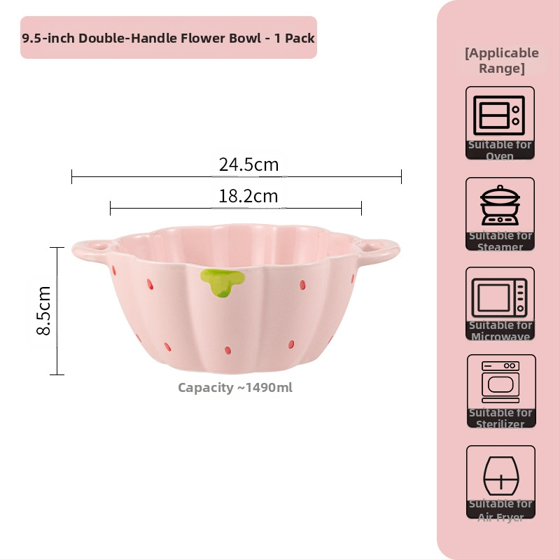 Κοστούμι πιάτων φράουλα για το σπίτι, χαριτωμένο κοστούμι επιτραπέζιων σκευών, δημιουργικό κοστούμι πιάτων ρυζιού υψηλής αξίας, μπολ κοστούμι