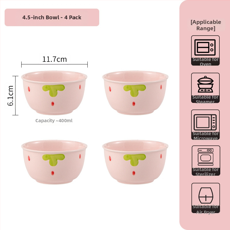 Κοστούμι πιάτων φράουλα για το σπίτι, χαριτωμένο κοστούμι επιτραπέζιων σκευών, δημιουργικό κοστούμι πιάτων ρυζιού υψηλής αξίας, μπολ κοστούμι