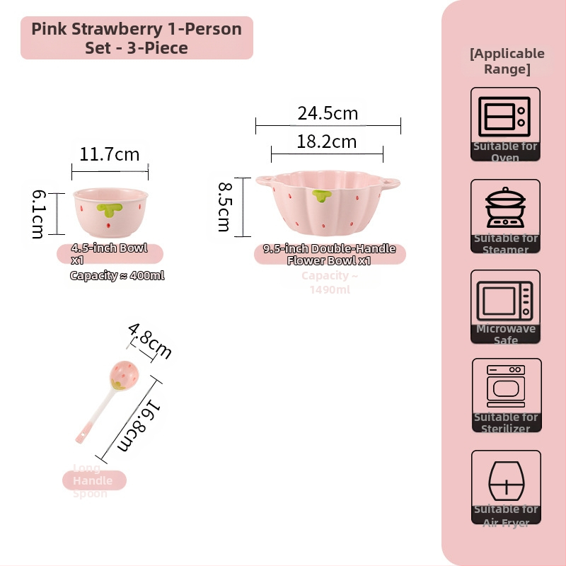 Κοστούμι πιάτων φράουλα για το σπίτι, χαριτωμένο κοστούμι επιτραπέζιων σκευών, δημιουργικό κοστούμι πιάτων ρυζιού υψηλής αξίας, μπολ κοστούμι