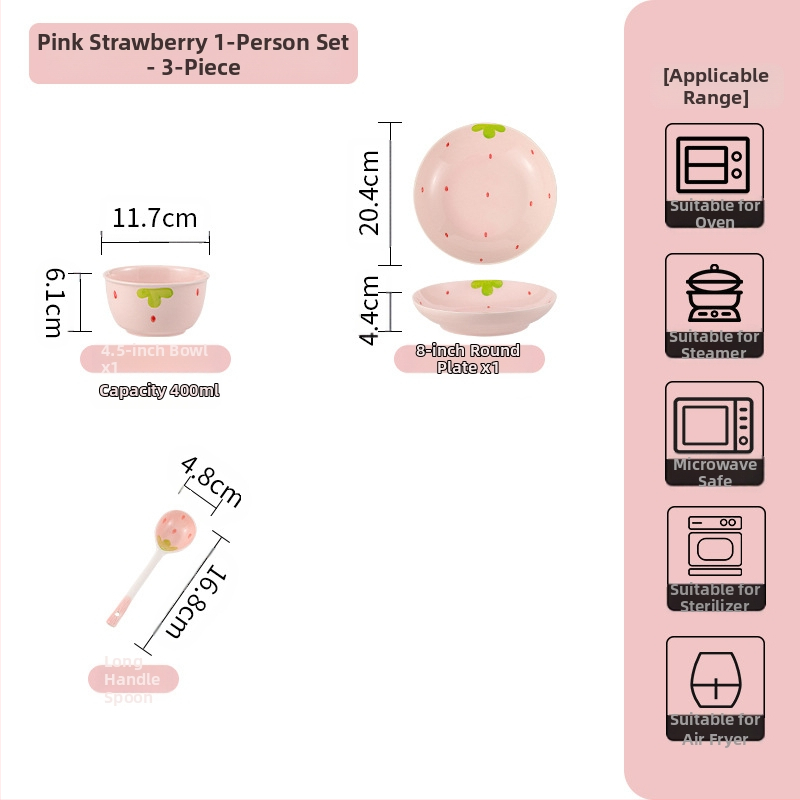 Κοστούμι πιάτων φράουλα για το σπίτι, χαριτωμένο κοστούμι επιτραπέζιων σκευών, δημιουργικό κοστούμι πιάτων ρυζιού υψηλής αξίας, μπολ κοστούμι